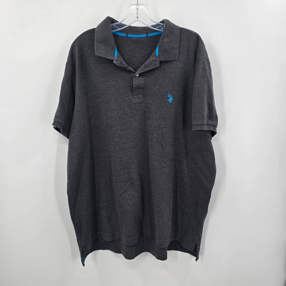US Polo Assn Mens Polo XL Charcoal Gray Heather Turquoise Logo Short Sleeve